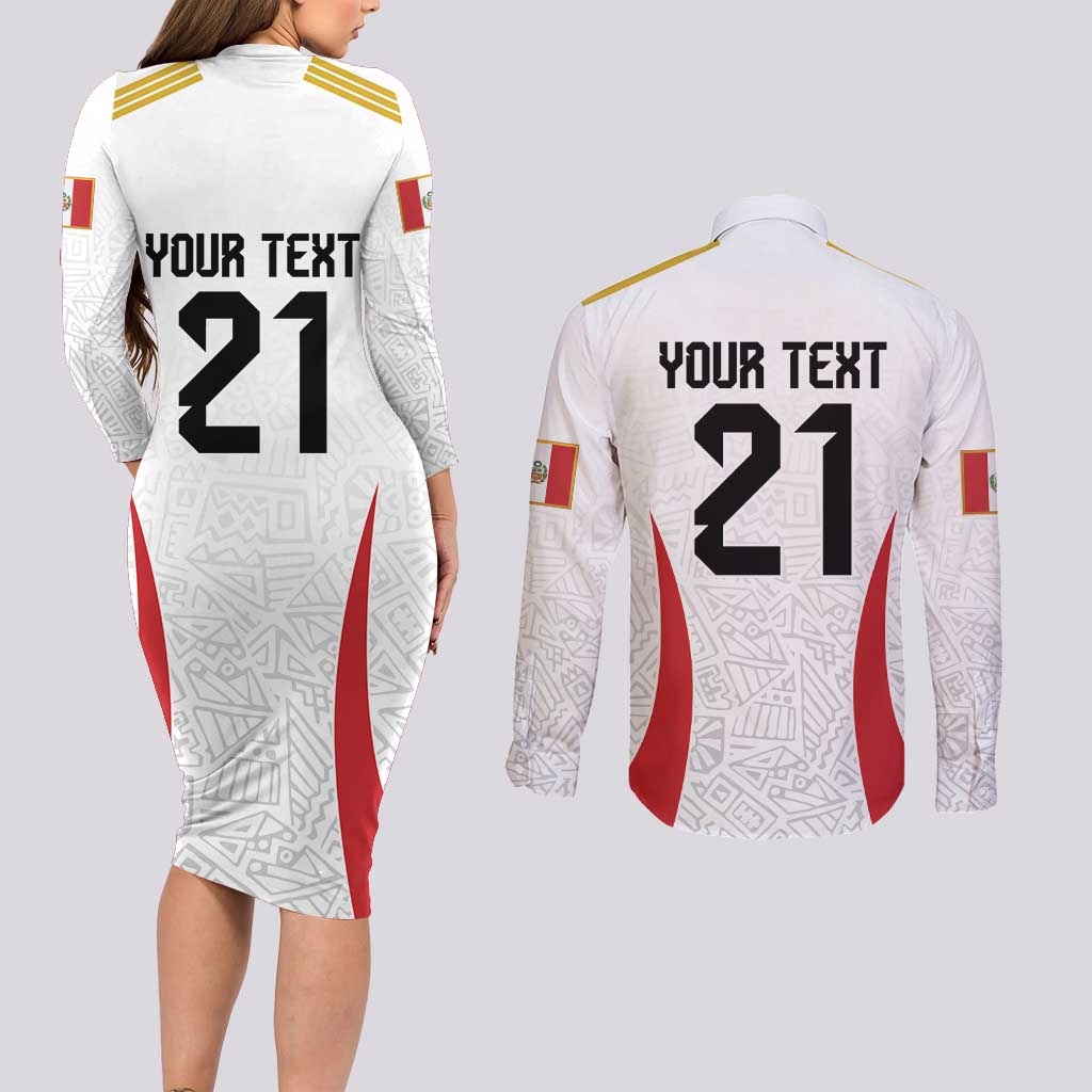 Peru Football Custom Couples Matching Long Sleeve Bodycon Dress and Long Sleeve Button Shirt La Bicolor Arriba Peru