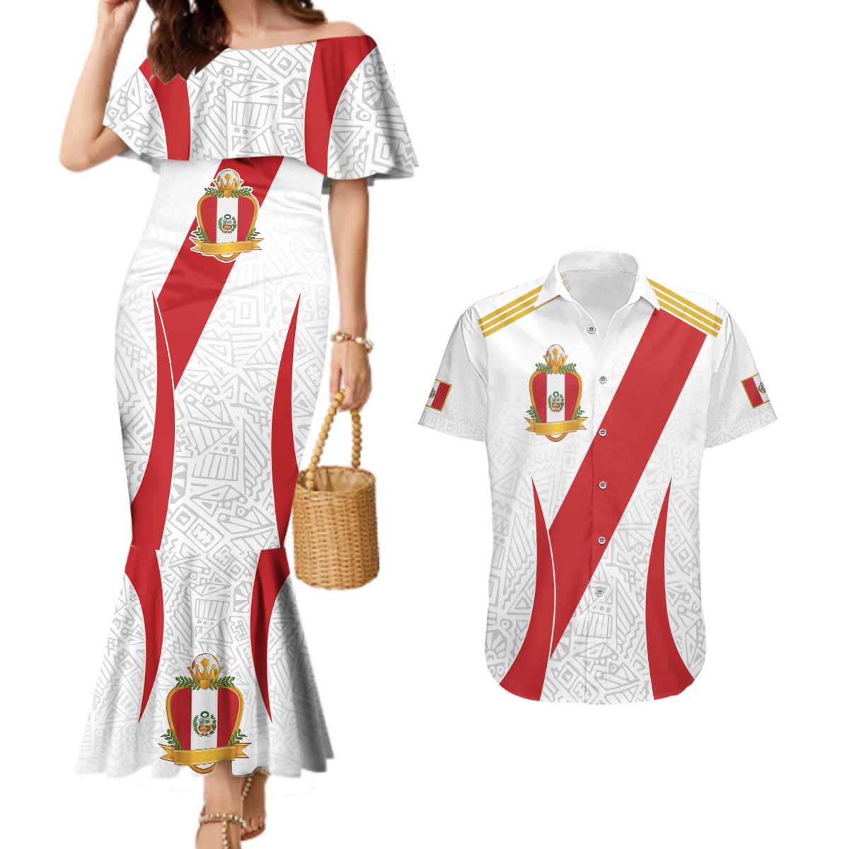 Peru Football Custom Couples Matching Mermaid Dress and Hawaiian Shirt La Bicolor Arriba Peru