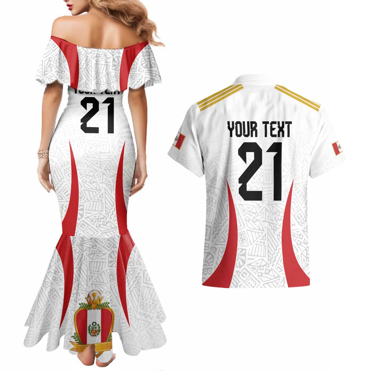 Peru Football Custom Couples Matching Mermaid Dress and Hawaiian Shirt La Bicolor Arriba Peru