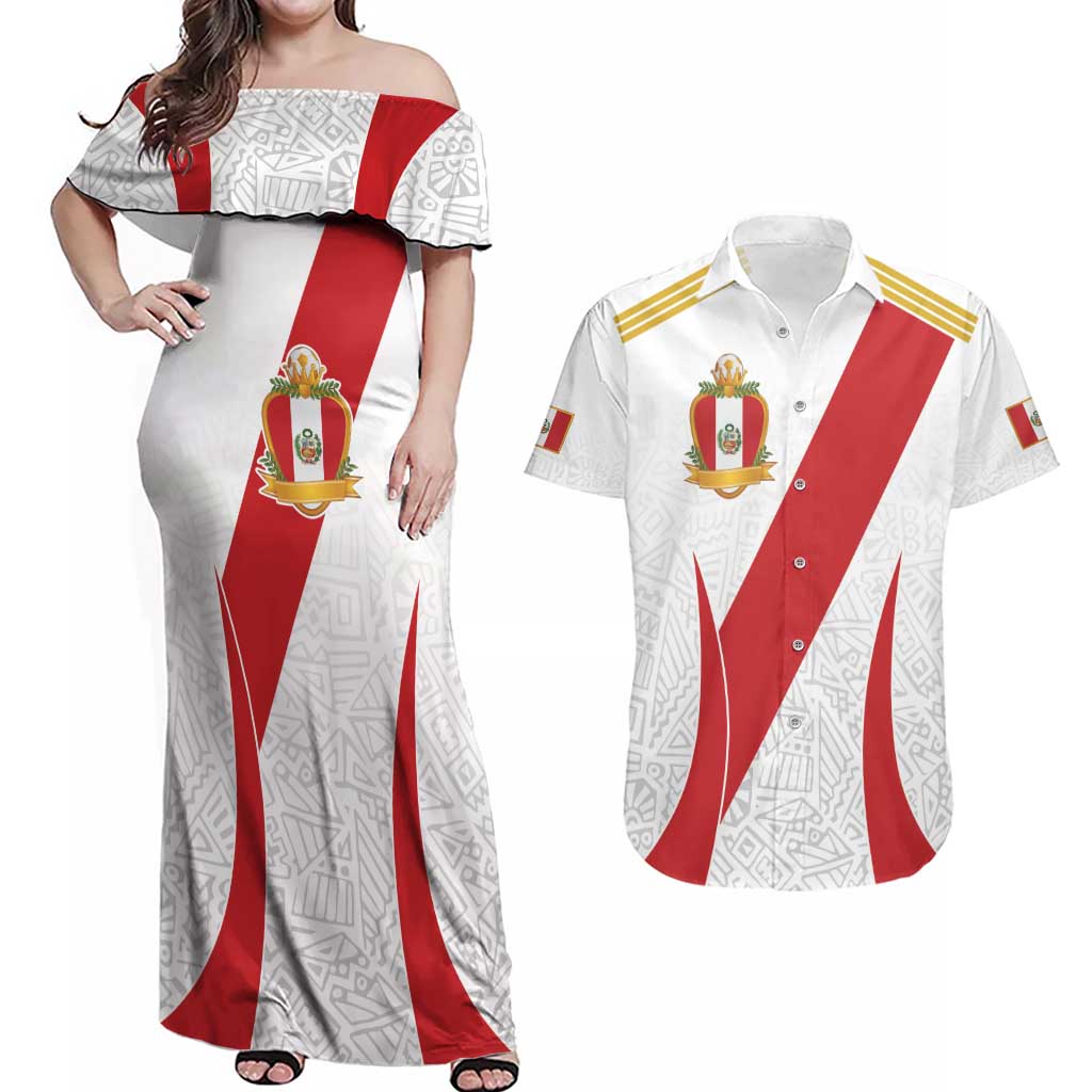 Peru Football Custom Couples Matching Off Shoulder Maxi Dress and Hawaiian Shirt La Bicolor Arriba Peru
