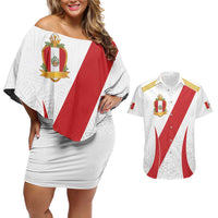 Peru Football Custom Couples Matching Off Shoulder Short Dress and Hawaiian Shirt La Bicolor Arriba Peru