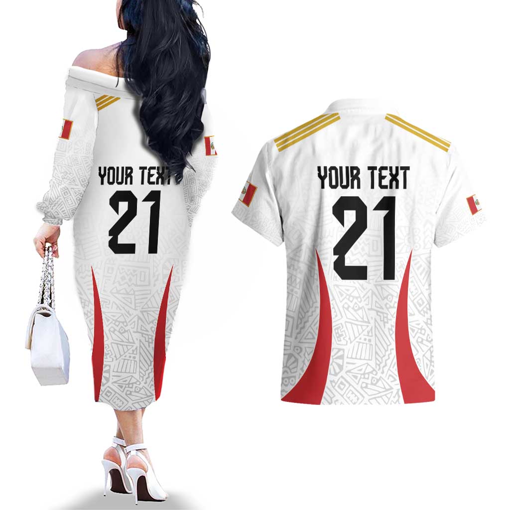 Peru Football Custom Couples Matching Off The Shoulder Long Sleeve Dress and Hawaiian Shirt La Bicolor Arriba Peru