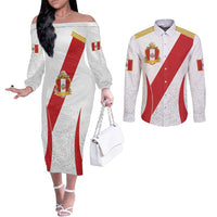 Peru Football Custom Couples Matching Off The Shoulder Long Sleeve Dress and Long Sleeve Button Shirt La Bicolor Arriba Peru