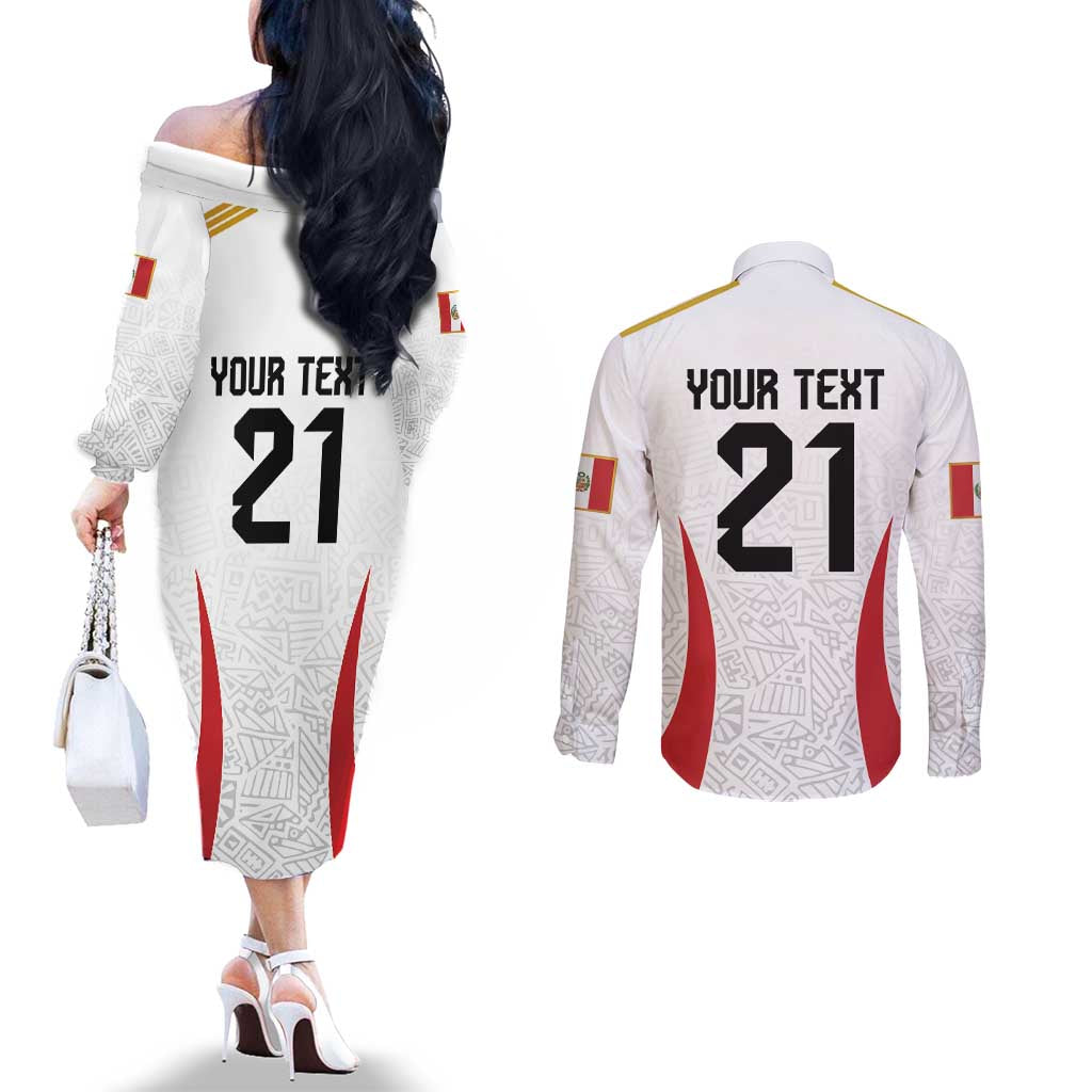 Peru Football Custom Couples Matching Off The Shoulder Long Sleeve Dress and Long Sleeve Button Shirt La Bicolor Arriba Peru