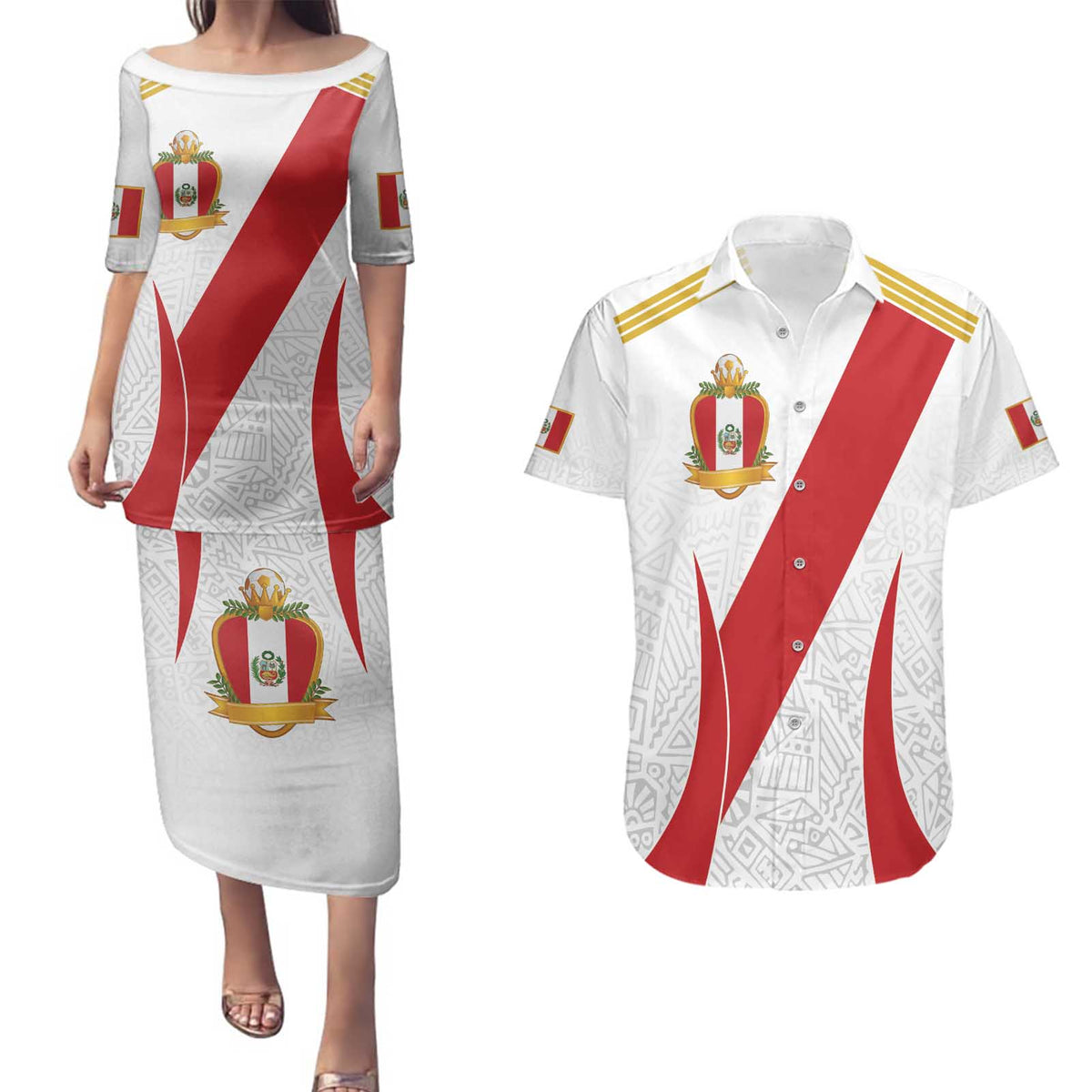 Peru Football Custom Couples Matching Puletasi and Hawaiian Shirt La Bicolor Arriba Peru