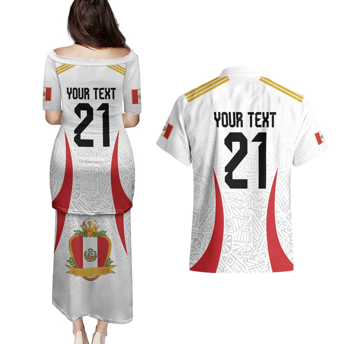 Peru Football Custom Couples Matching Puletasi and Hawaiian Shirt La Bicolor Arriba Peru