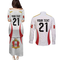 Peru Football Custom Couples Matching Puletasi and Long Sleeve Button Shirt La Bicolor Arriba Peru