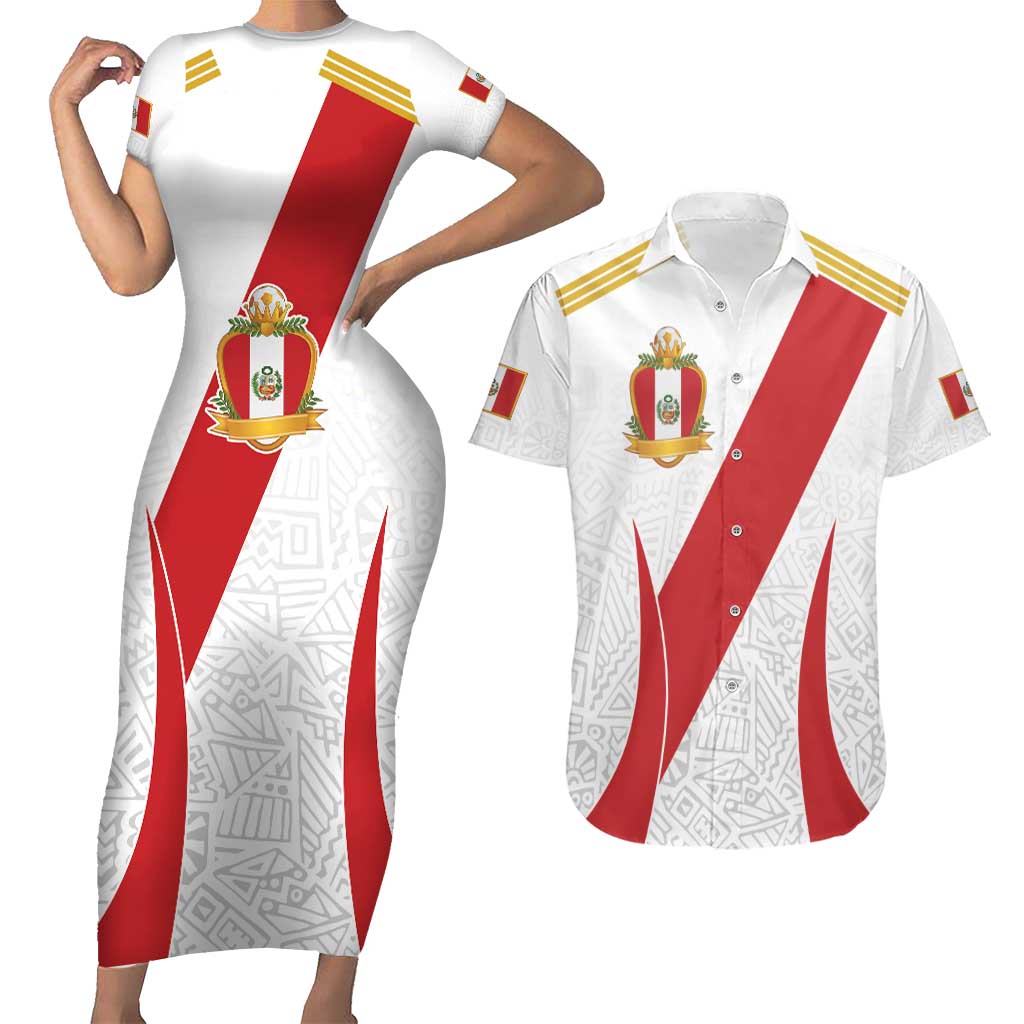 Peru Football Custom Couples Matching Short Sleeve Bodycon Dress and Hawaiian Shirt La Bicolor Arriba Peru