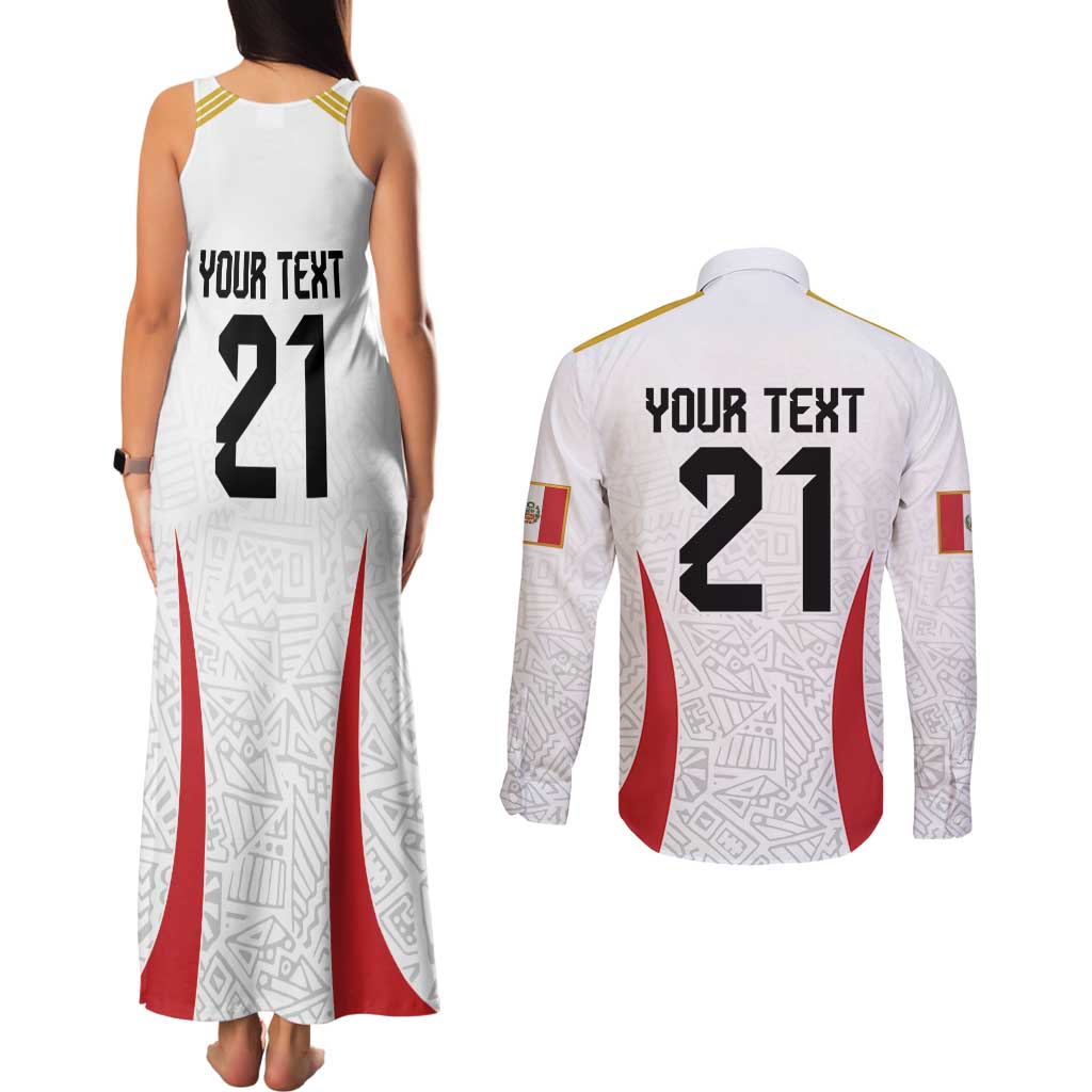 Peru Football Custom Couples Matching Tank Maxi Dress and Long Sleeve Button Shirt La Bicolor Arriba Peru