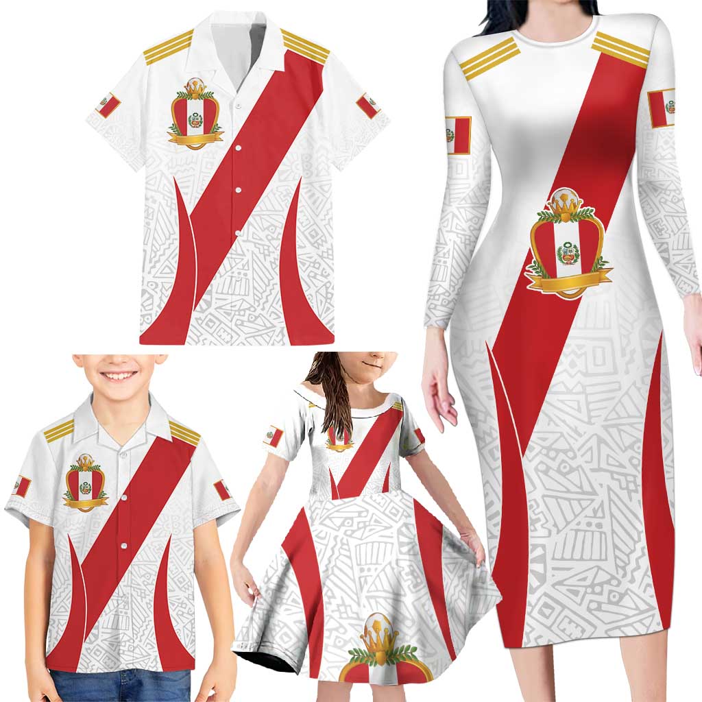 Peru Football Custom Family Matching Long Sleeve Bodycon Dress and Hawaiian Shirt La Bicolor Arriba Peru