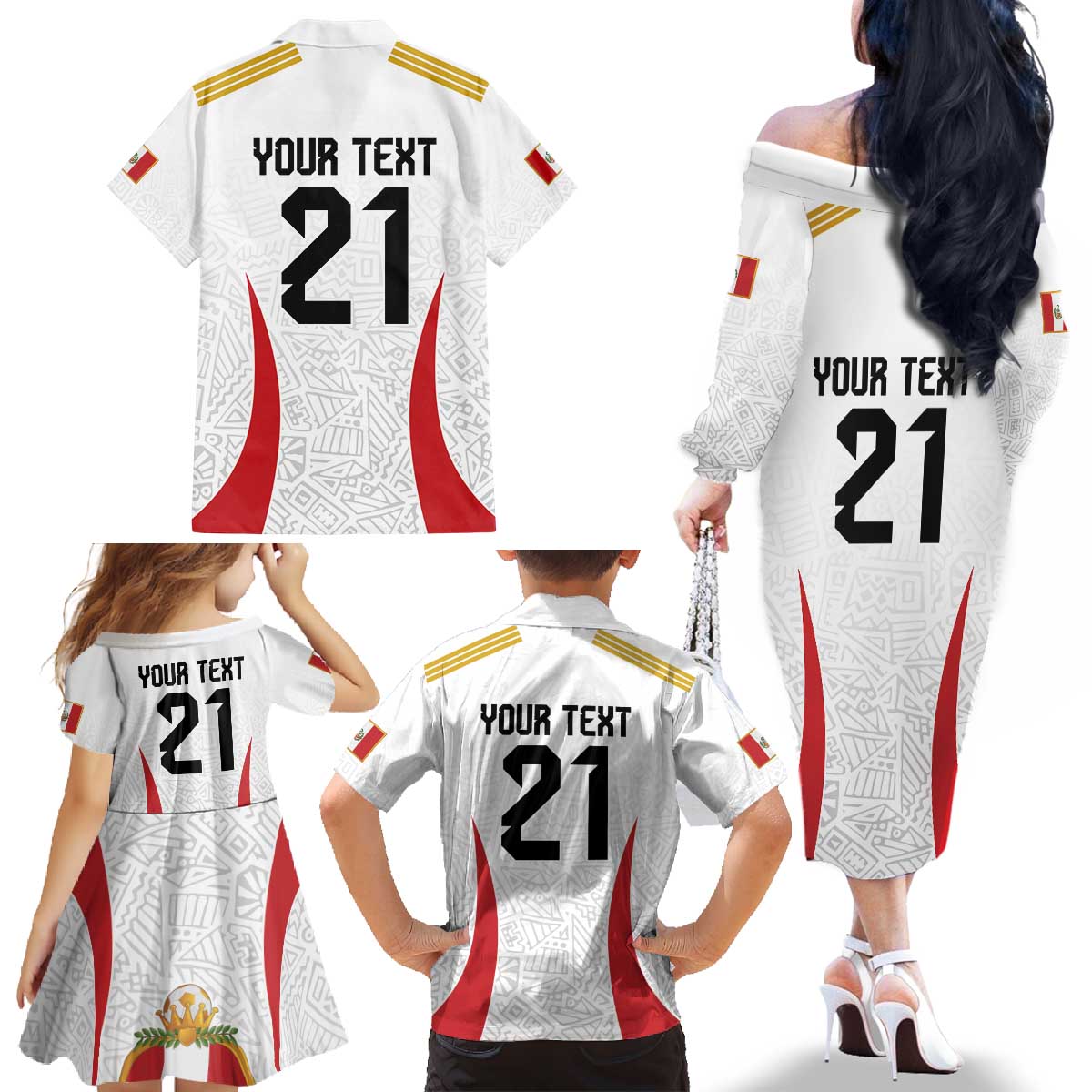Peru Football Custom Family Matching Off The Shoulder Long Sleeve Dress and Hawaiian Shirt La Bicolor Arriba Peru
