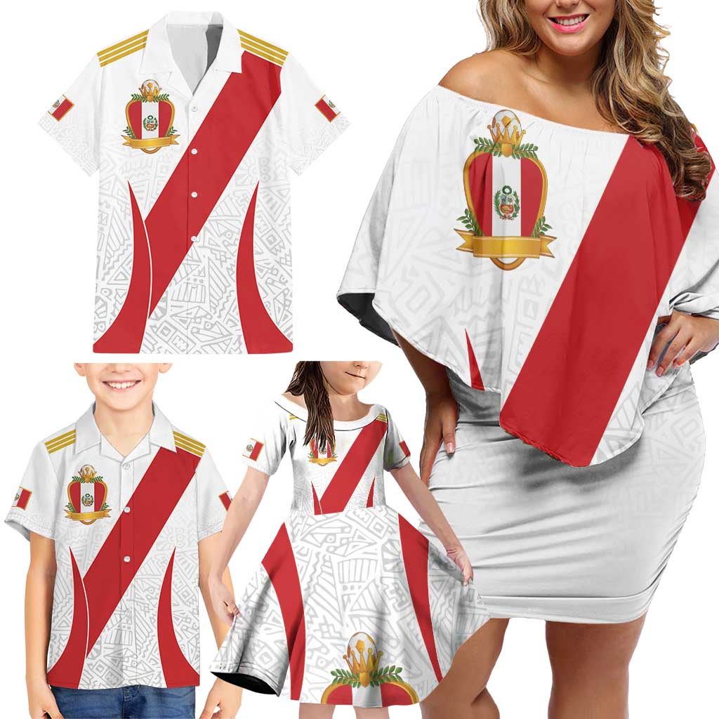 Peru Football Custom Family Matching Off Shoulder Short Dress and Hawaiian Shirt La Bicolor Arriba Peru