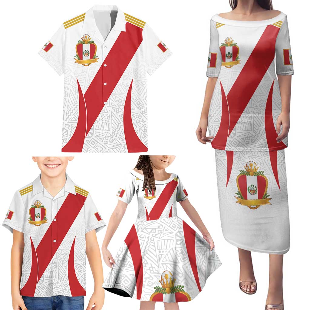 Peru Football Custom Family Matching Puletasi and Hawaiian Shirt La Bicolor Arriba Peru