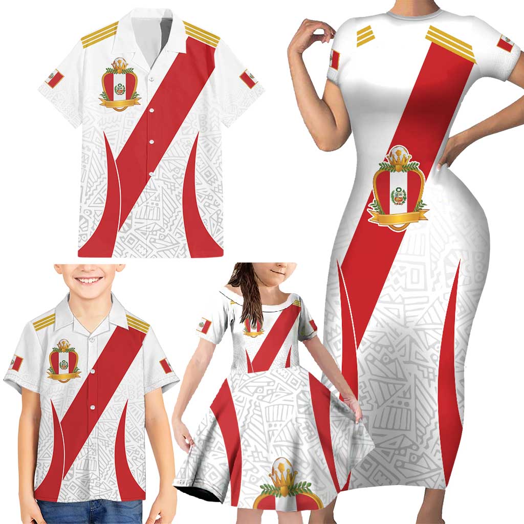 Peru Football Custom Family Matching Short Sleeve Bodycon Dress and Hawaiian Shirt La Bicolor Arriba Peru