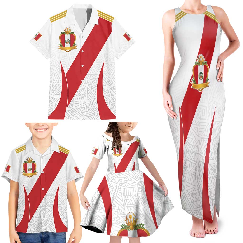 Peru Football Custom Family Matching Tank Maxi Dress and Hawaiian Shirt La Bicolor Arriba Peru