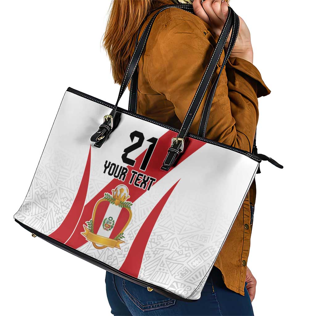Peru Football Custom Leather Tote Bag La Bicolor Arriba Peru LT9