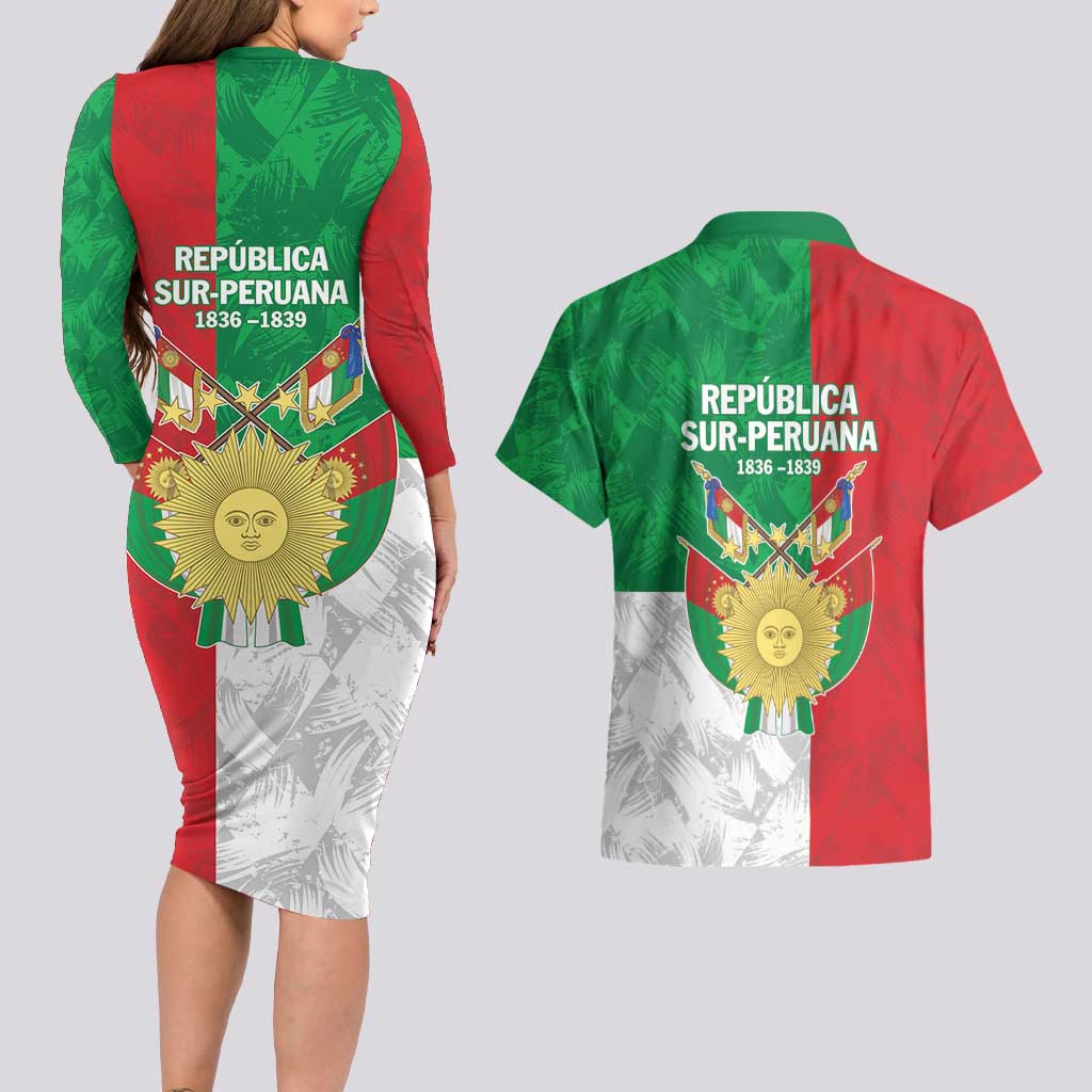 Republic of South Peru Couples Matching Long Sleeve Bodycon Dress and Hawaiian Shirt Version 1836 - 1839