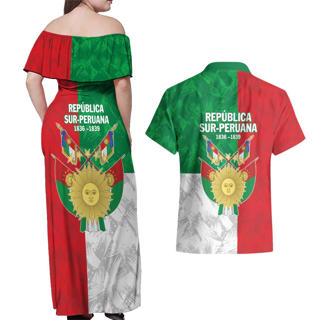 Republic of South Peru Couples Matching Off Shoulder Maxi Dress and Hawaiian Shirt Version 1836 - 1839