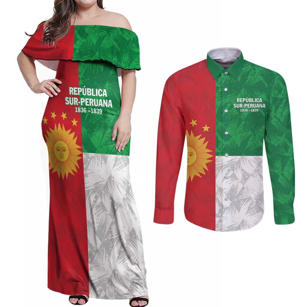 Republic of South Peru Couples Matching Off Shoulder Maxi Dress and Long Sleeve Button Shirt Version 1836 - 1839