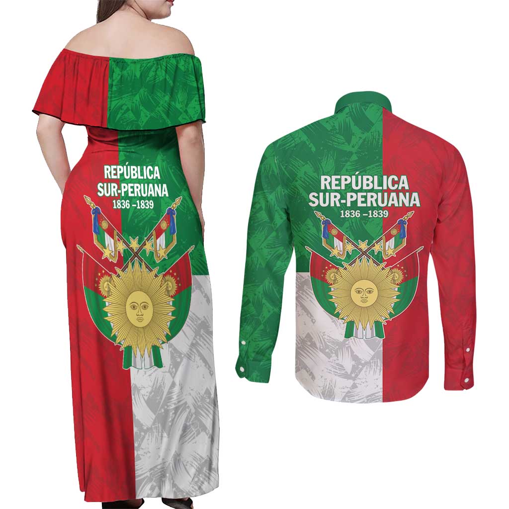 Republic of South Peru Couples Matching Off Shoulder Maxi Dress and Long Sleeve Button Shirt Version 1836 - 1839