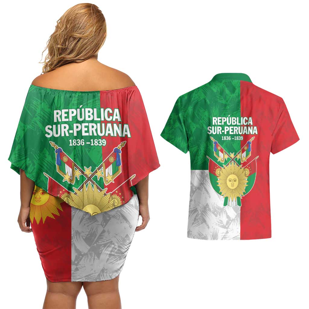 Republic of South Peru Couples Matching Off Shoulder Short Dress and Hawaiian Shirt Version 1836 - 1839