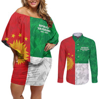 Republic of South Peru Couples Matching Off Shoulder Short Dress and Long Sleeve Button Shirt Version 1836 - 1839