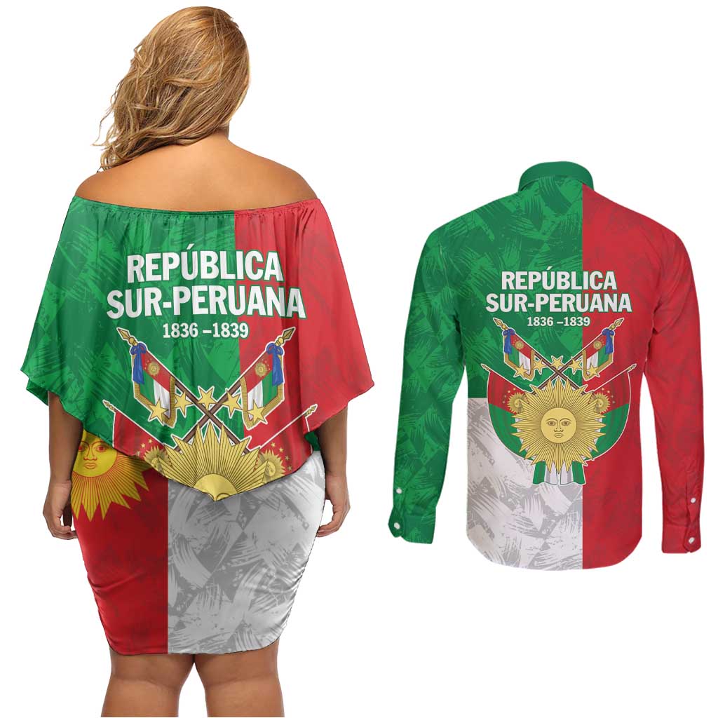 Republic of South Peru Couples Matching Off Shoulder Short Dress and Long Sleeve Button Shirt Version 1836 - 1839