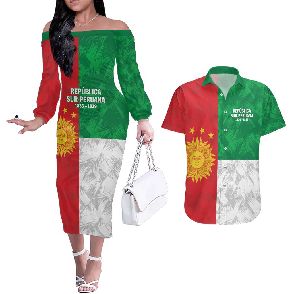 Republic of South Peru Couples Matching Off The Shoulder Long Sleeve Dress and Hawaiian Shirt Version 1836 - 1839