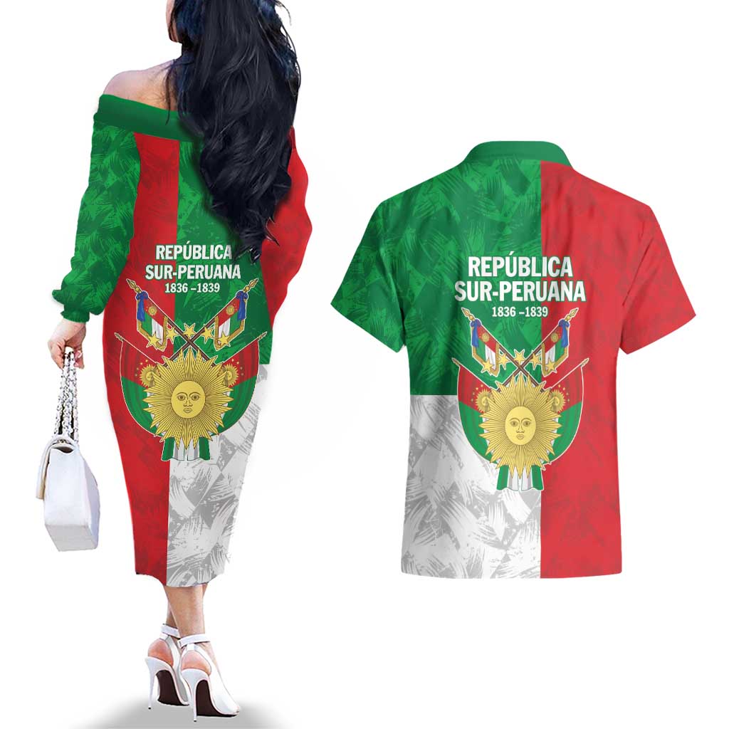 Republic of South Peru Couples Matching Off The Shoulder Long Sleeve Dress and Hawaiian Shirt Version 1836 - 1839