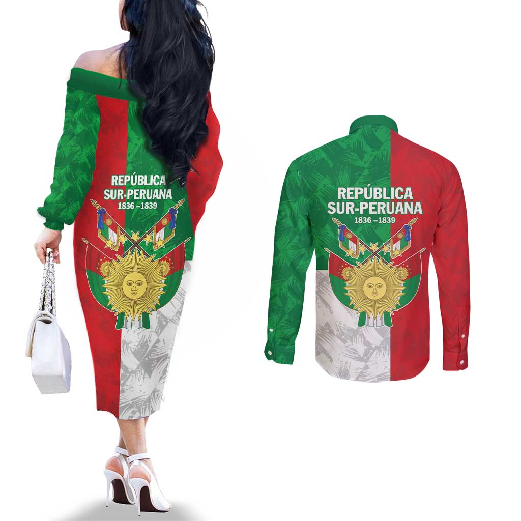 Republic of South Peru Couples Matching Off The Shoulder Long Sleeve Dress and Long Sleeve Button Shirt Version 1836 - 1839