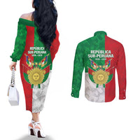 Republic of South Peru Couples Matching Off The Shoulder Long Sleeve Dress and Long Sleeve Button Shirt Version 1836 - 1839