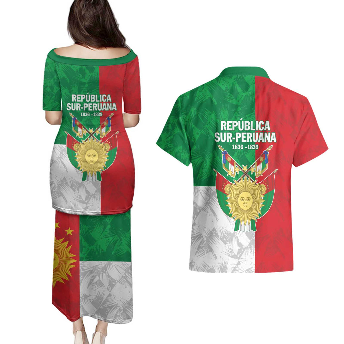 Republic of South Peru Couples Matching Puletasi and Hawaiian Shirt Version 1836 - 1839