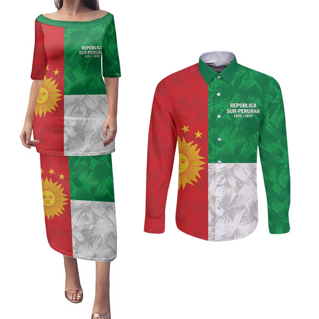 Republic of South Peru Couples Matching Puletasi and Long Sleeve Button Shirt Version 1836 - 1839