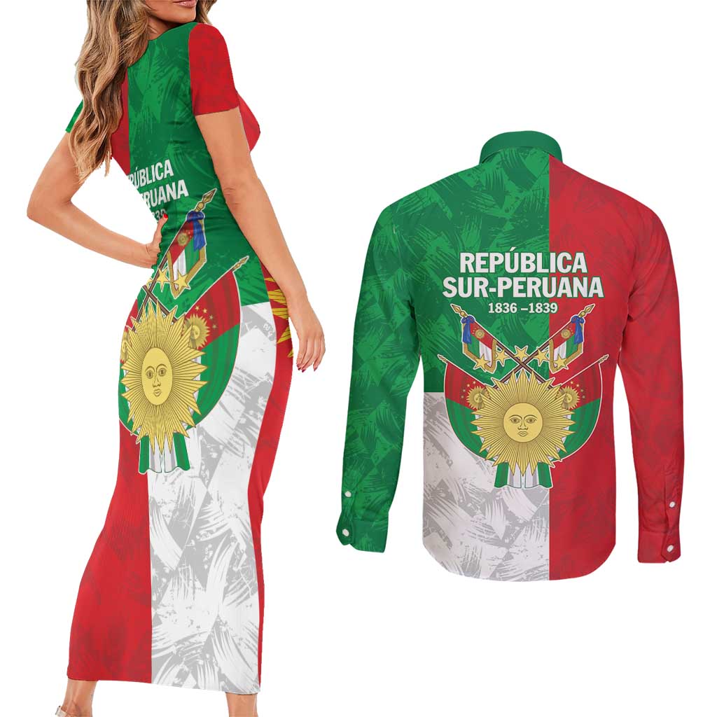 Republic of South Peru Couples Matching Short Sleeve Bodycon Dress and Long Sleeve Button Shirt Version 1836 - 1839