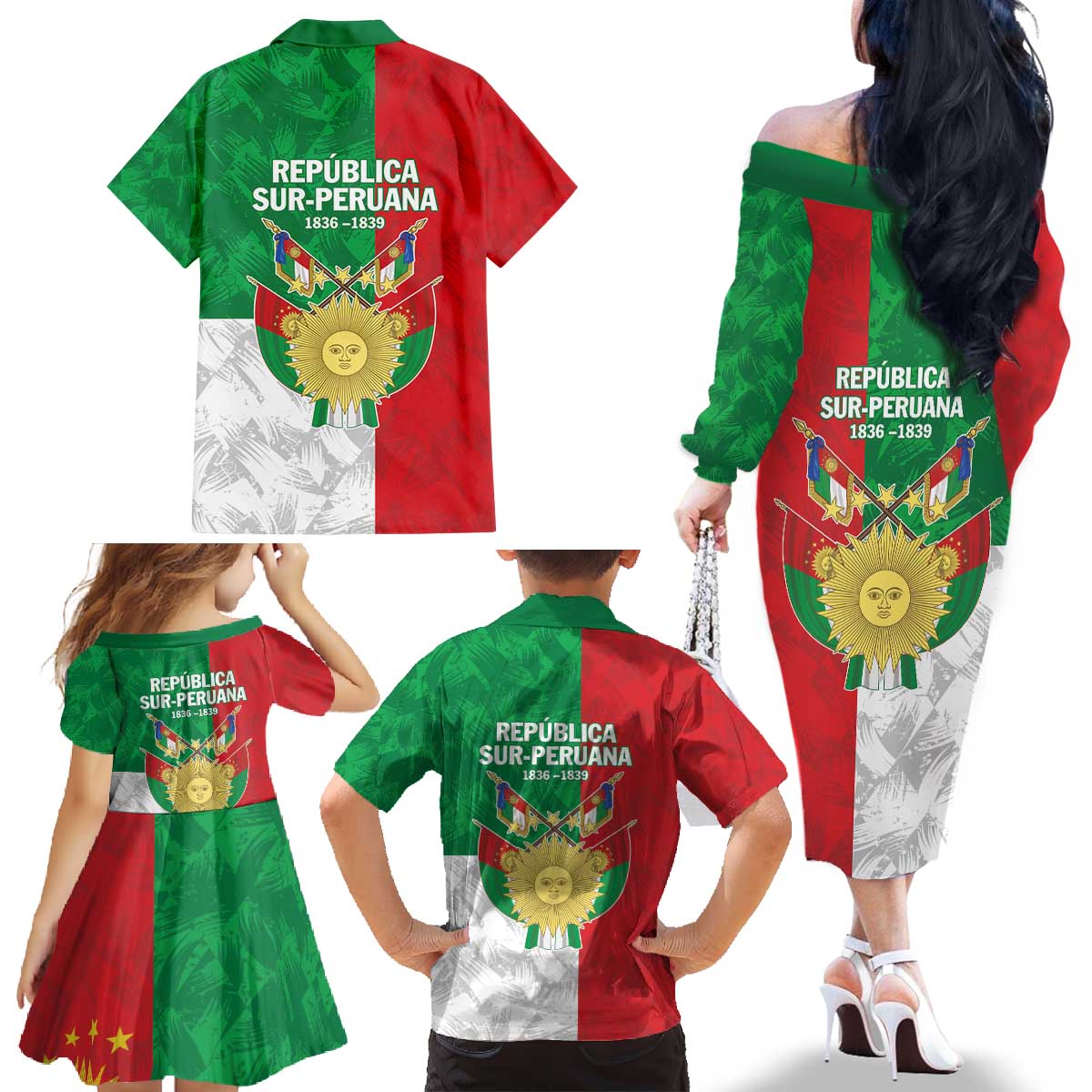 Republic of South Peru Family Matching Off The Shoulder Long Sleeve Dress and Hawaiian Shirt Version 1836 - 1839