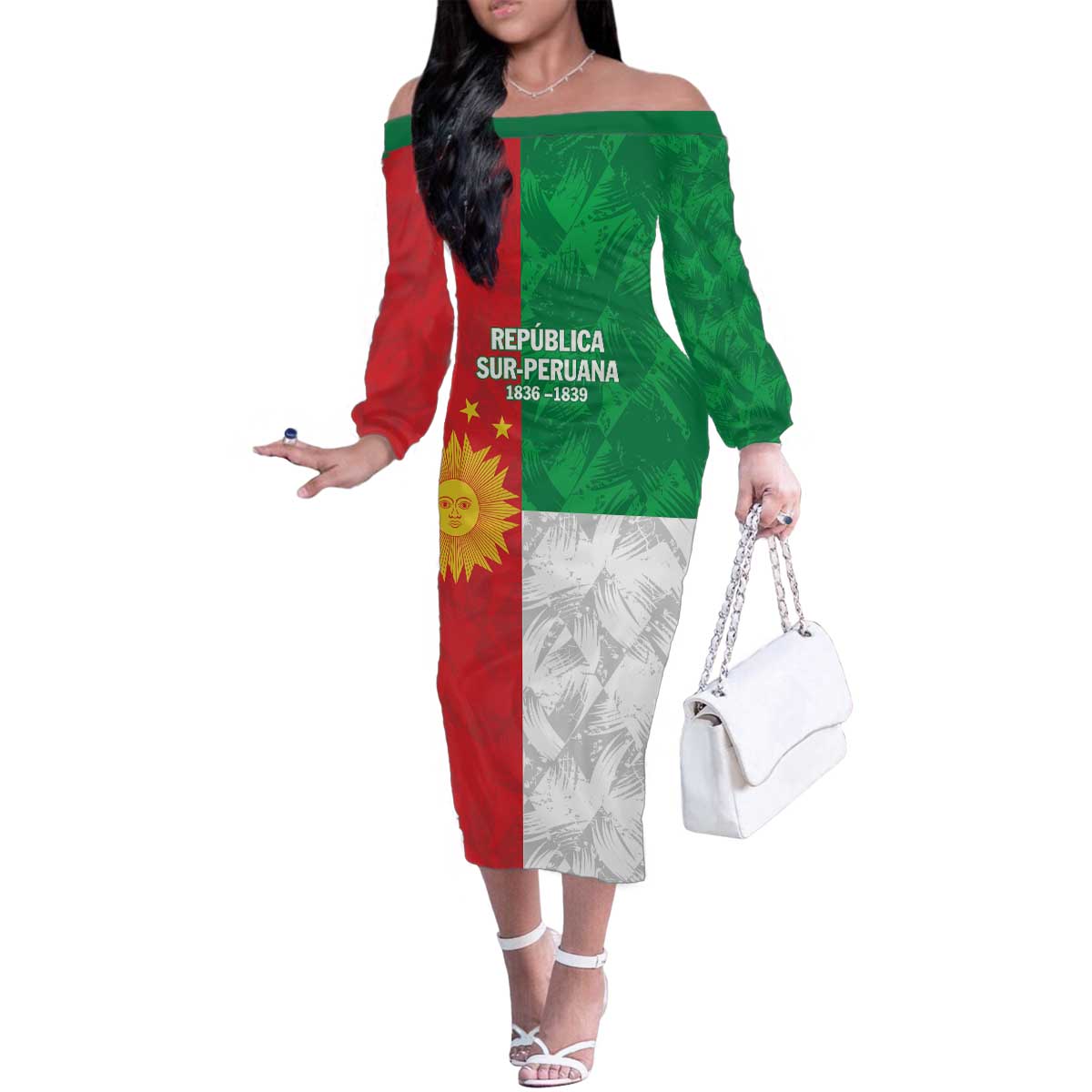 Republic of South Peru Family Matching Off The Shoulder Long Sleeve Dress and Hawaiian Shirt Version 1836 - 1839