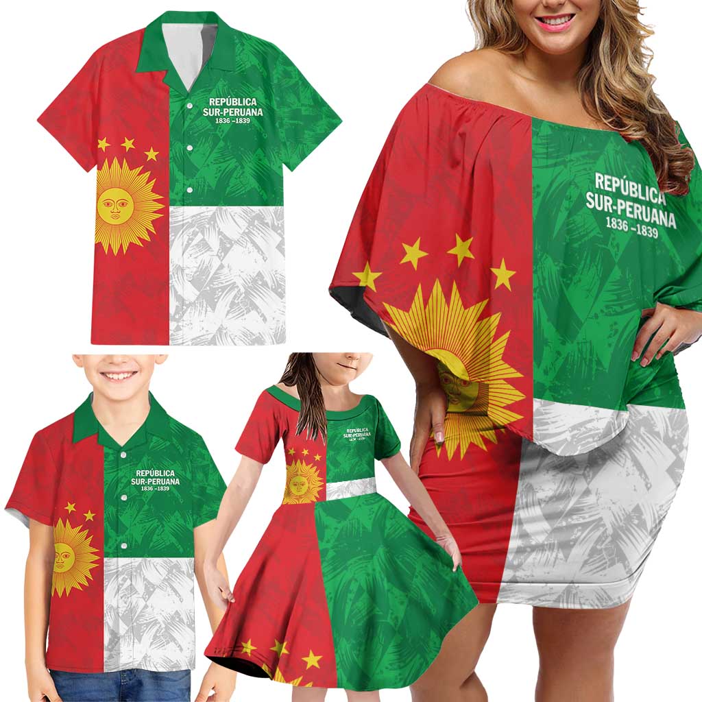 Republic of South Peru Family Matching Off Shoulder Short Dress and Hawaiian Shirt Version 1836 - 1839