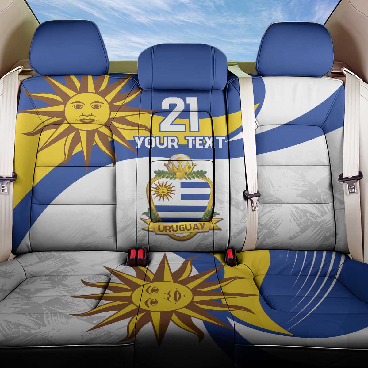 Uruguay Football Custom Back Car Seat Cover La Celeste Sol de Mayo Motif