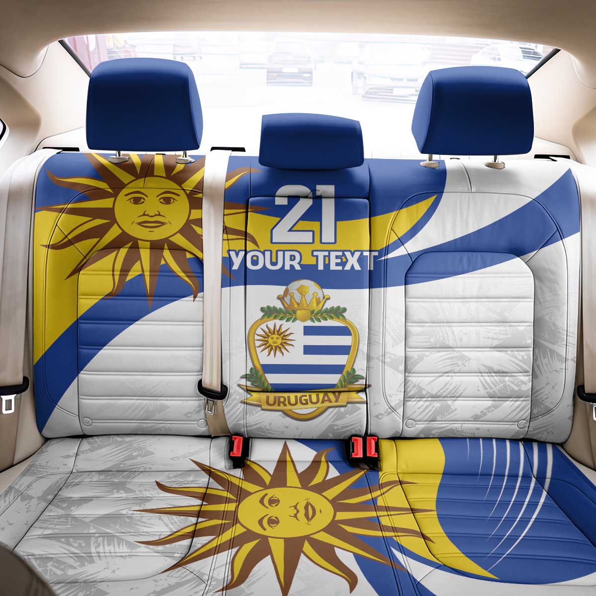 Uruguay Football Custom Back Car Seat Cover La Celeste Sol de Mayo Motif
