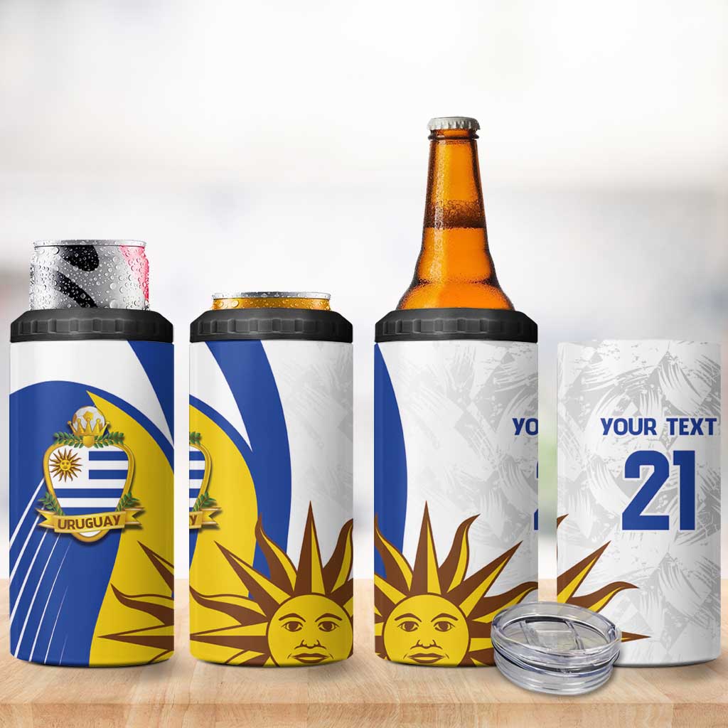 Uruguay Football Custom 4 in 1 Can Cooler Tumbler La Celeste Sol de Mayo Motif