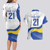 Uruguay Football Custom Couples Matching Long Sleeve Bodycon Dress and Hawaiian Shirt La Celeste Sol de Mayo Motif