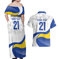 Uruguay Football Custom Couples Matching Off Shoulder Maxi Dress and Hawaiian Shirt La Celeste Sol de Mayo Motif