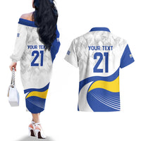 Uruguay Football Custom Couples Matching Off The Shoulder Long Sleeve Dress and Hawaiian Shirt La Celeste Sol de Mayo Motif