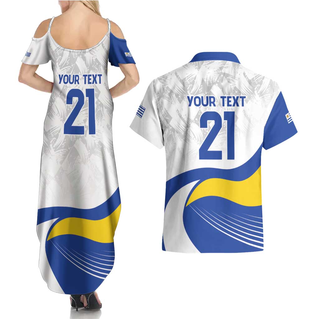 Uruguay Football Custom Couples Matching Summer Maxi Dress and Hawaiian Shirt La Celeste Sol de Mayo Motif
