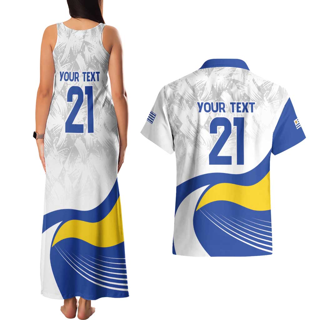 Uruguay Football Custom Couples Matching Tank Maxi Dress and Hawaiian Shirt La Celeste Sol de Mayo Motif