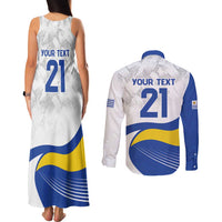 Uruguay Football Custom Couples Matching Tank Maxi Dress and Long Sleeve Button Shirt La Celeste Sol de Mayo Motif