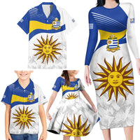 Uruguay Football Custom Family Matching Long Sleeve Bodycon Dress and Hawaiian Shirt La Celeste Sol de Mayo Motif