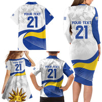 Uruguay Football Custom Family Matching Long Sleeve Bodycon Dress and Hawaiian Shirt La Celeste Sol de Mayo Motif