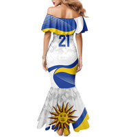 Uruguay Football Custom Family Matching Mermaid Dress and Hawaiian Shirt La Celeste Sol de Mayo Motif