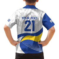 Uruguay Football Custom Family Matching Off Shoulder Maxi Dress and Hawaiian Shirt La Celeste Sol de Mayo Motif